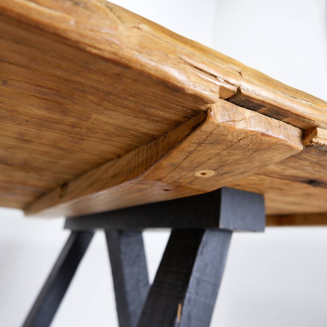 Large dining table wooden doors top mounted on black handles