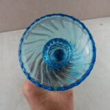 Old candlestick, blue molded glass