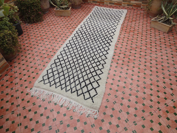 Tapis Beni Ouarain couloir 100% laine marocain 300 x 95cm