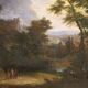 Paysage peint flamand avec des personnages du XVIIe siècle, l'apparition de Jésus