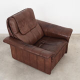 Fauteuil en cuir marron, design suisse, années 1970, fabrication: De Sede