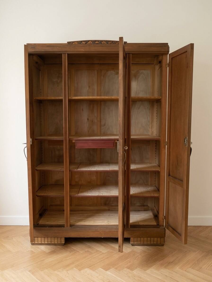 Large antique Art Nouveau wardrobe in solid wood