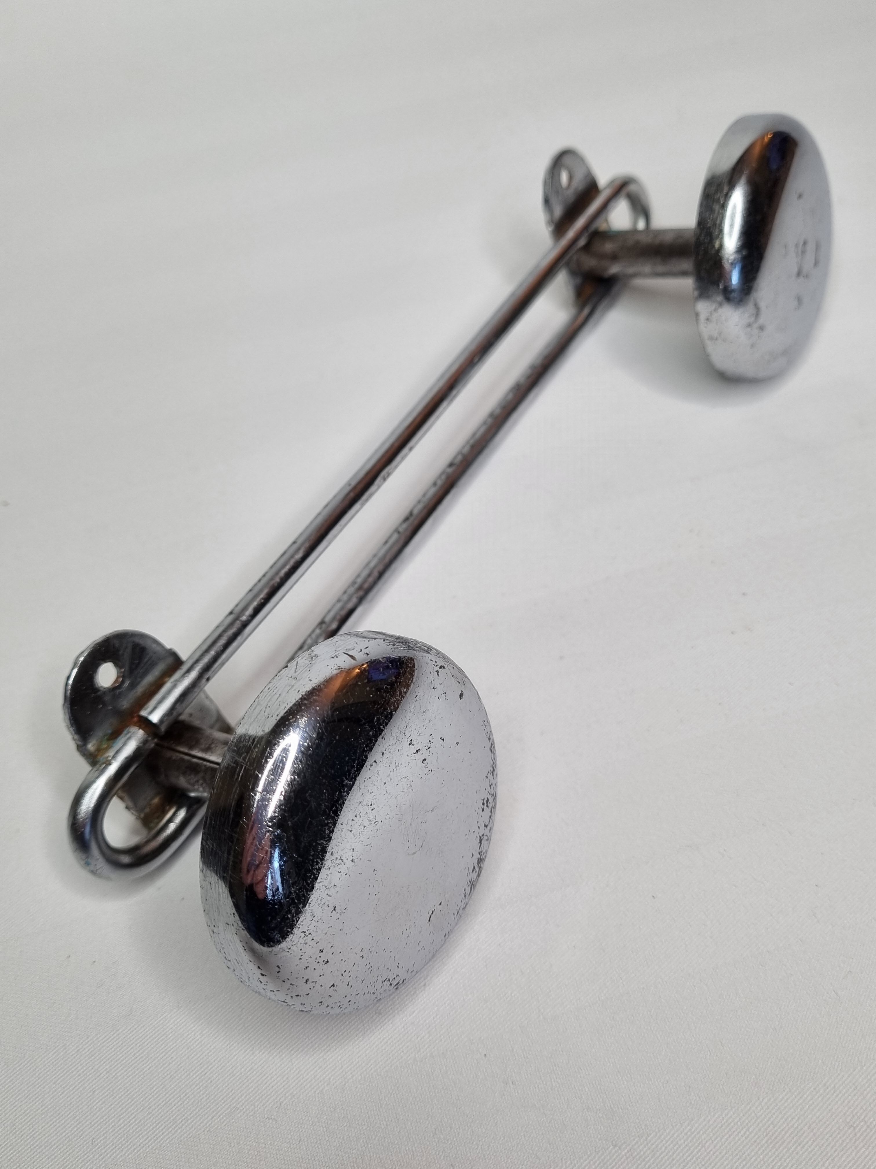 Vintage chrome metal wall coat rack, 2 hooks, 23 cm