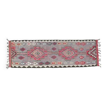 1970s Vintage Turkish Oushak Handmade Wool Cotton Purple Runner Rug 86x286