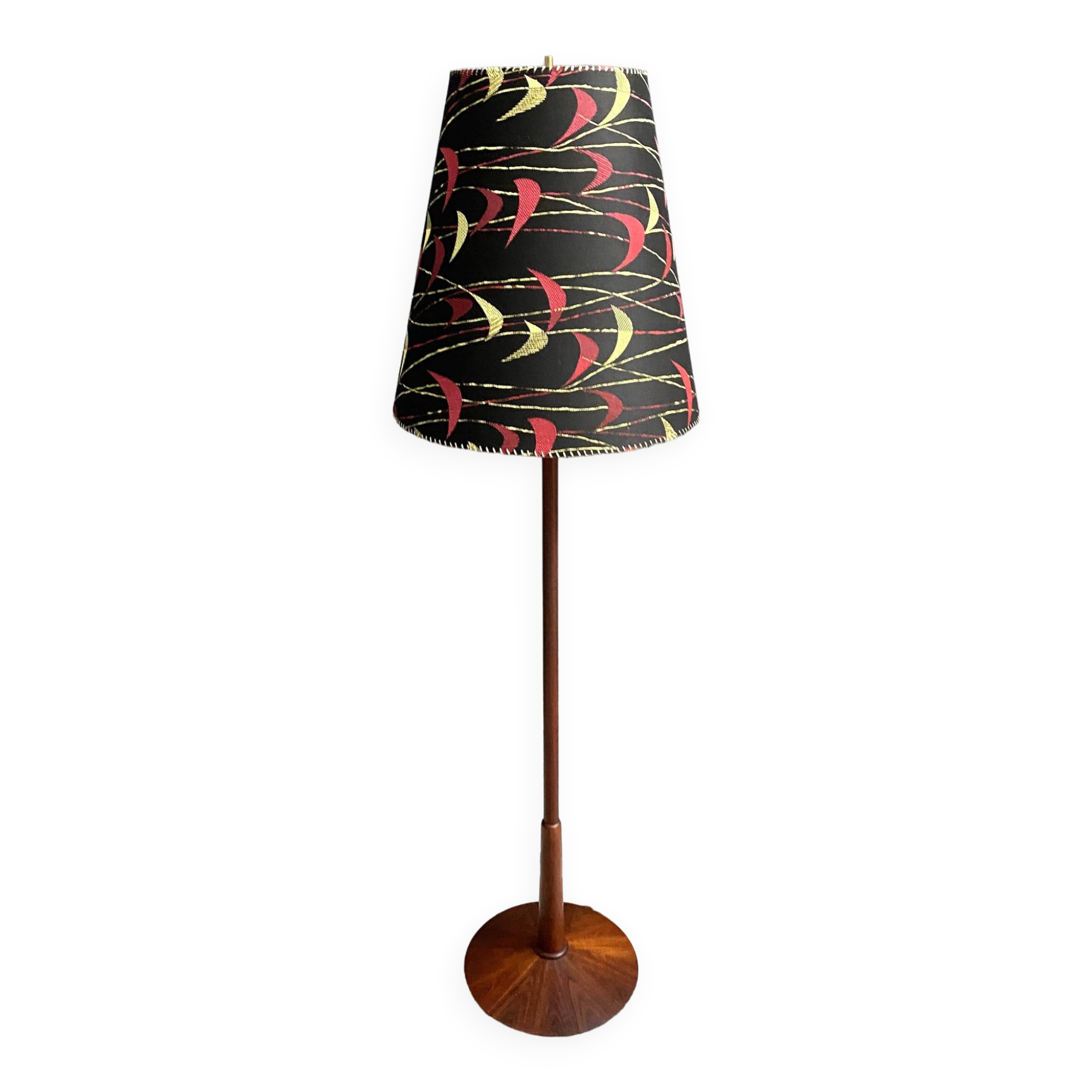 Danish Teak floor lamp with Black and Red , Yellow shade 1960s