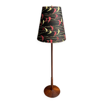 Lampadaire danois en teck avec abat-jour noir et rouge, jaune années 1960