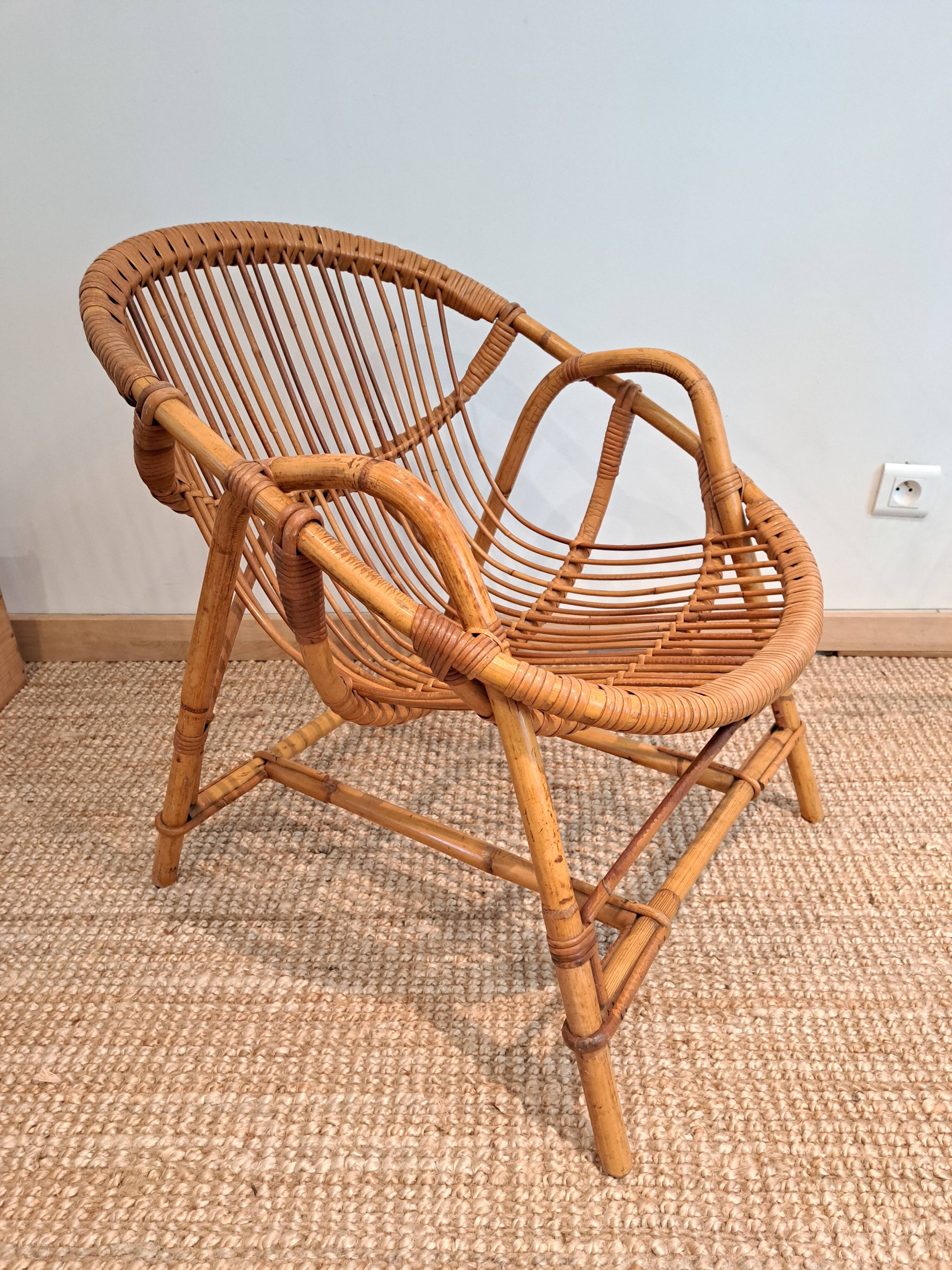 Vintage rattan & bamboo armchair from the 60s