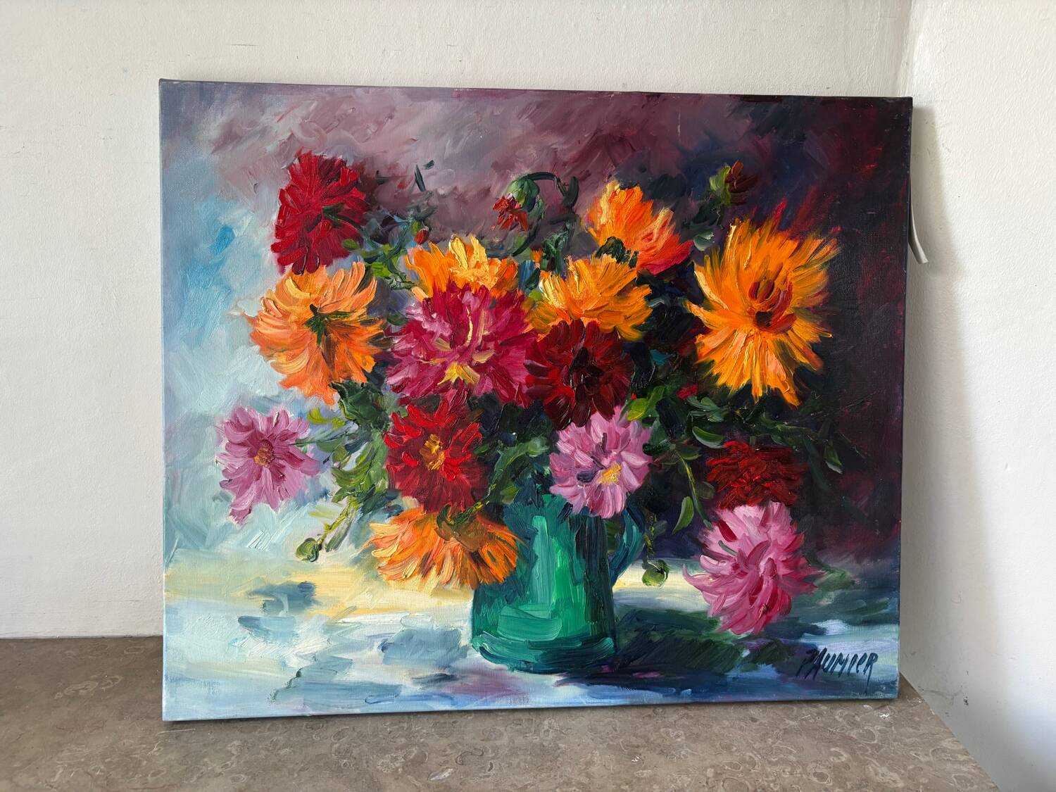 Oil on canvas "Dahlias", 1990s