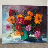 Oil on canvas "Dahlias", 1990s