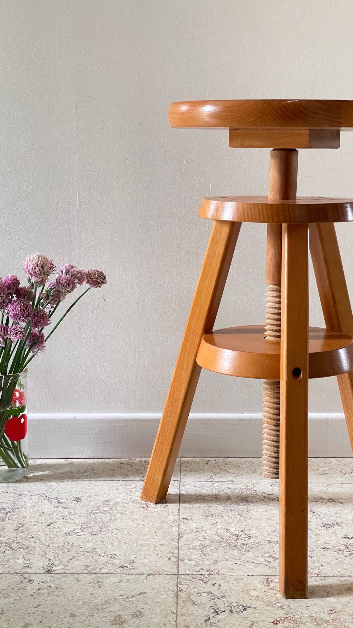 Vintage Solid Beech Screw Stool
