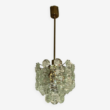 Kinkeldey brass and faceted glass chandelier, 1960s