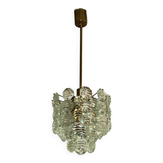 Kinkeldey brass and faceted glass chandelier, 1960s