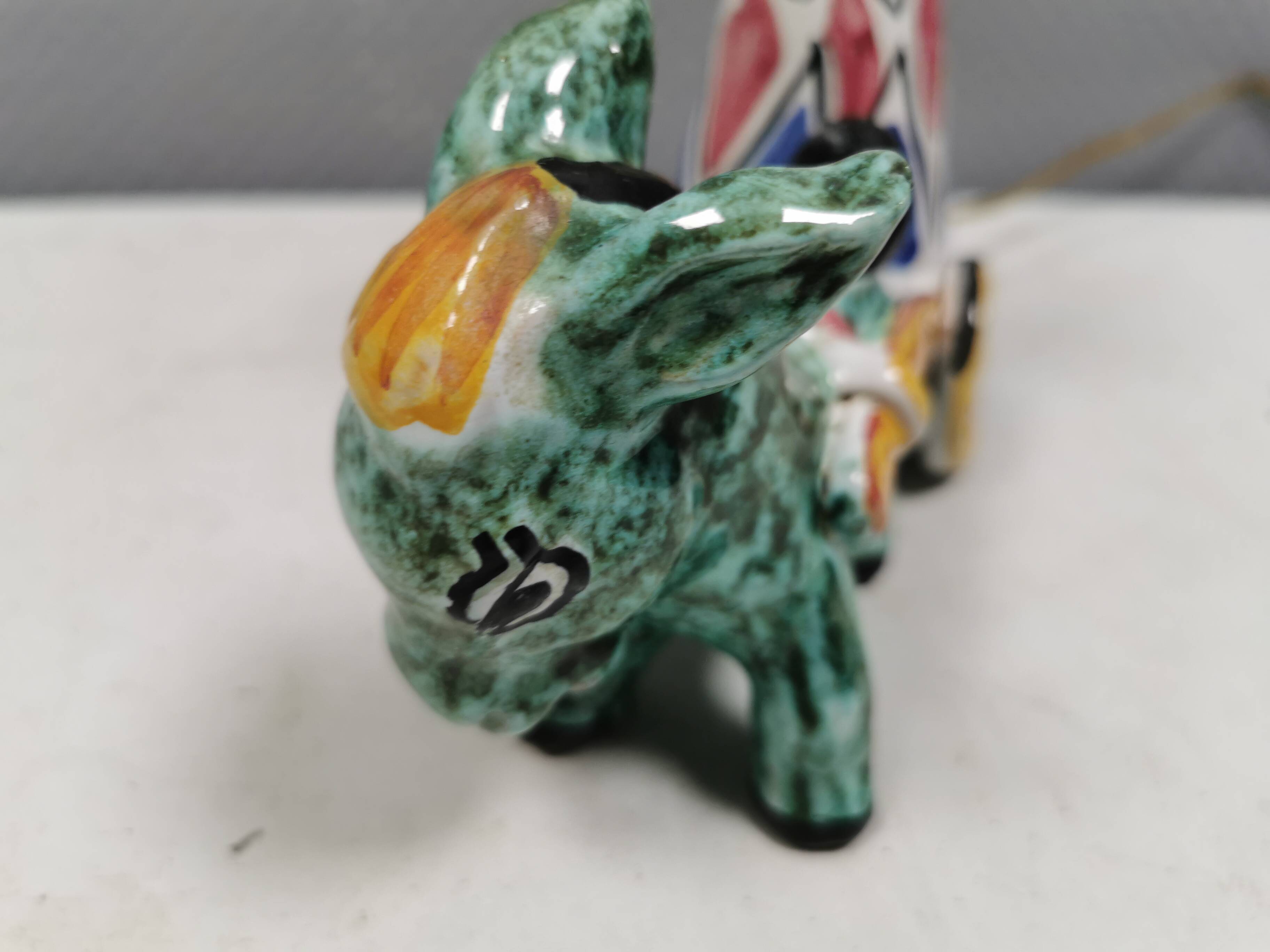 Unique "donkey" table lamp in ceramic with a harlequin pattern, Italy 1970s