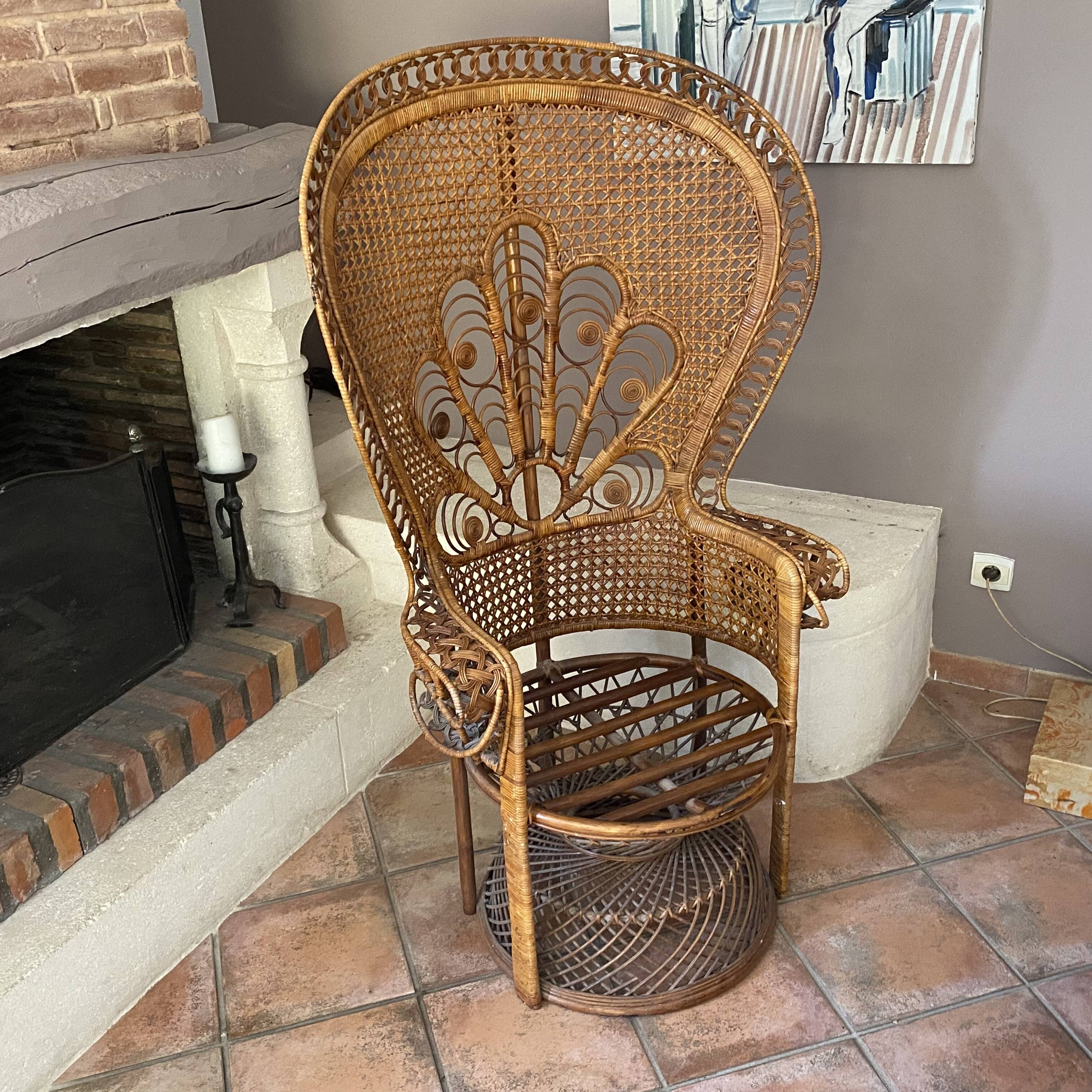 Large Emmanuelle rattan armchair. 1970.