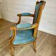 Pair of Louis XVI vintage cabriolet armchairs in duck blue velvet and wood.