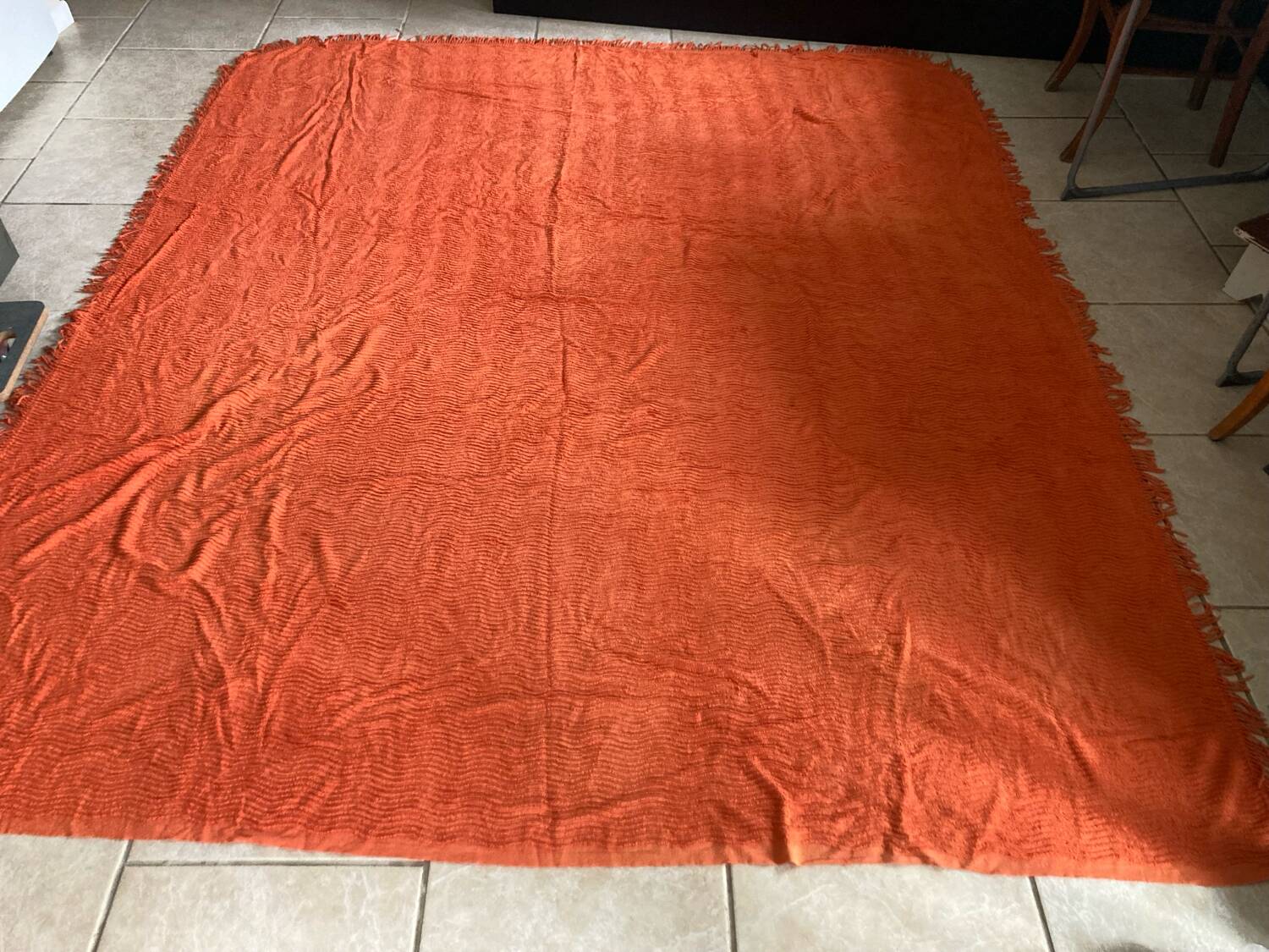 Orange chenille double bed cover