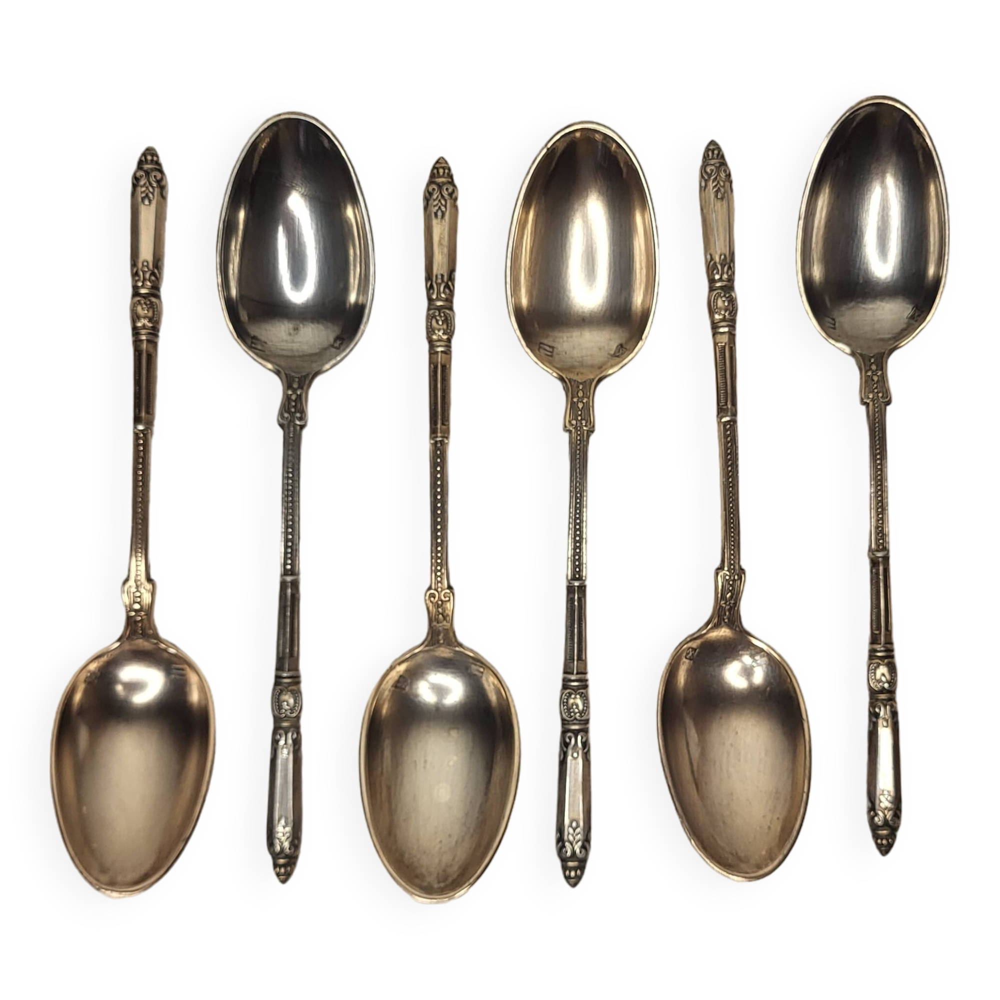 6 Art Nouveau silver-plated coffee spoons