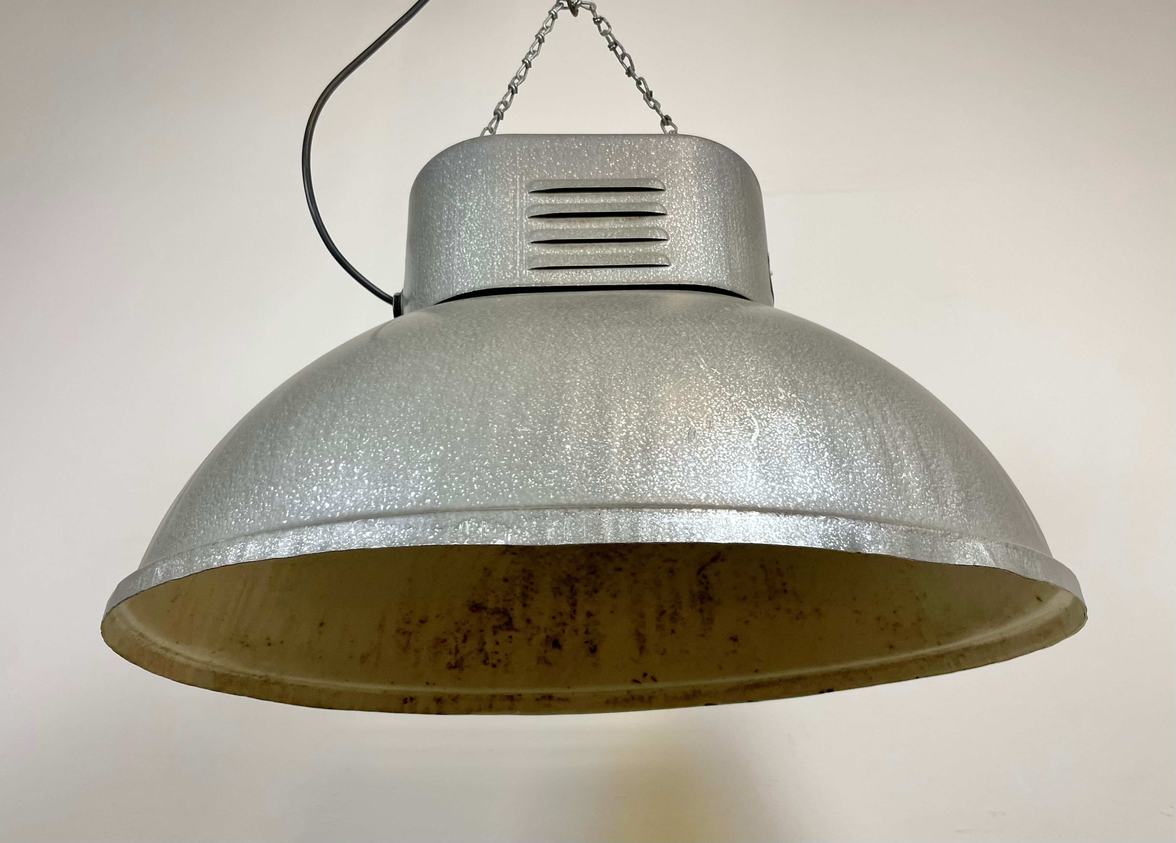 Oval industrial polish factory pendant lamp from mesko, 1970s