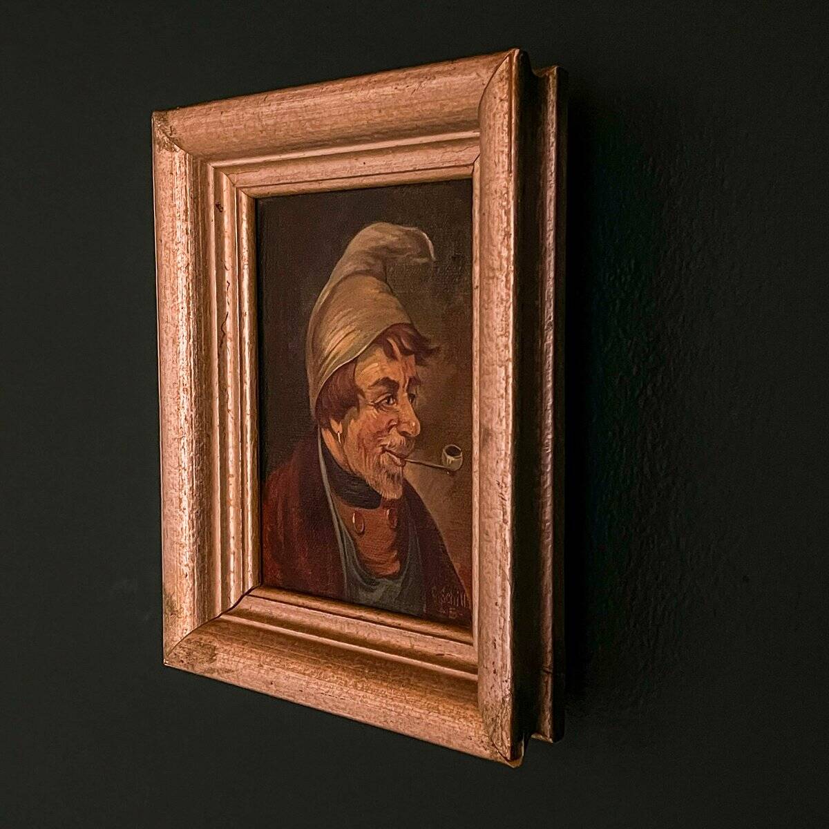G. Schill, Portrait of a man in a nightcap with a pipe, 1930s, oil on canvas, framed