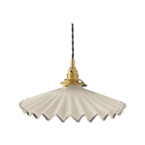 Vintage suspension lamp in serrated white opaline