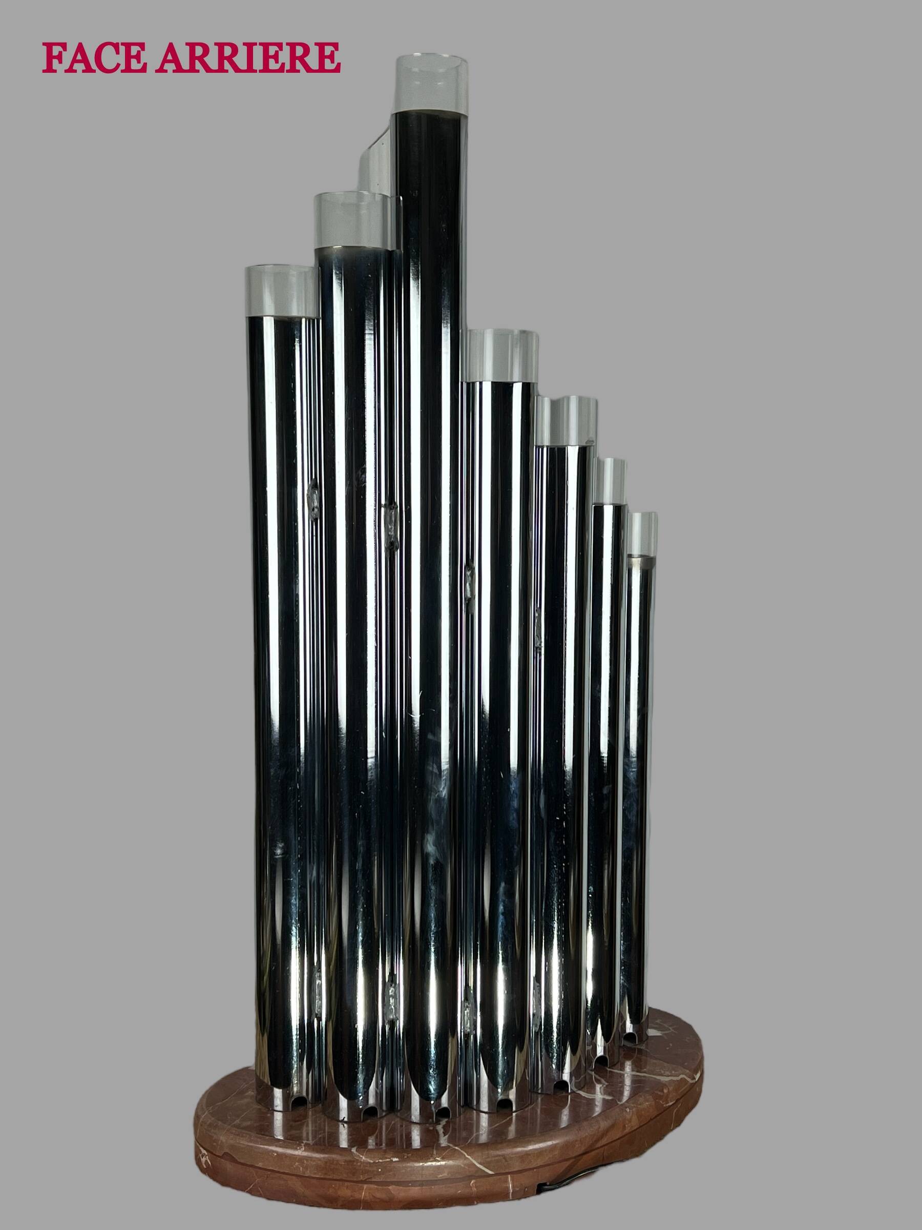 Grande lampe orgue de  sciolari des années 70 en métal chromé et marbre