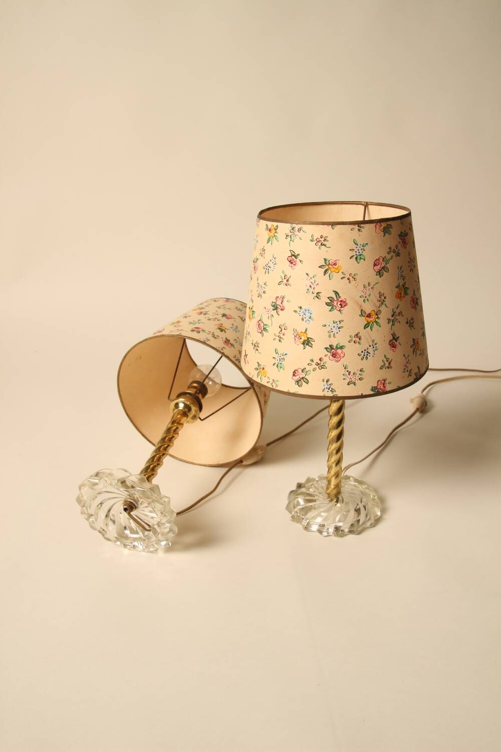 Pair of lamps with hand-painted floral shades
