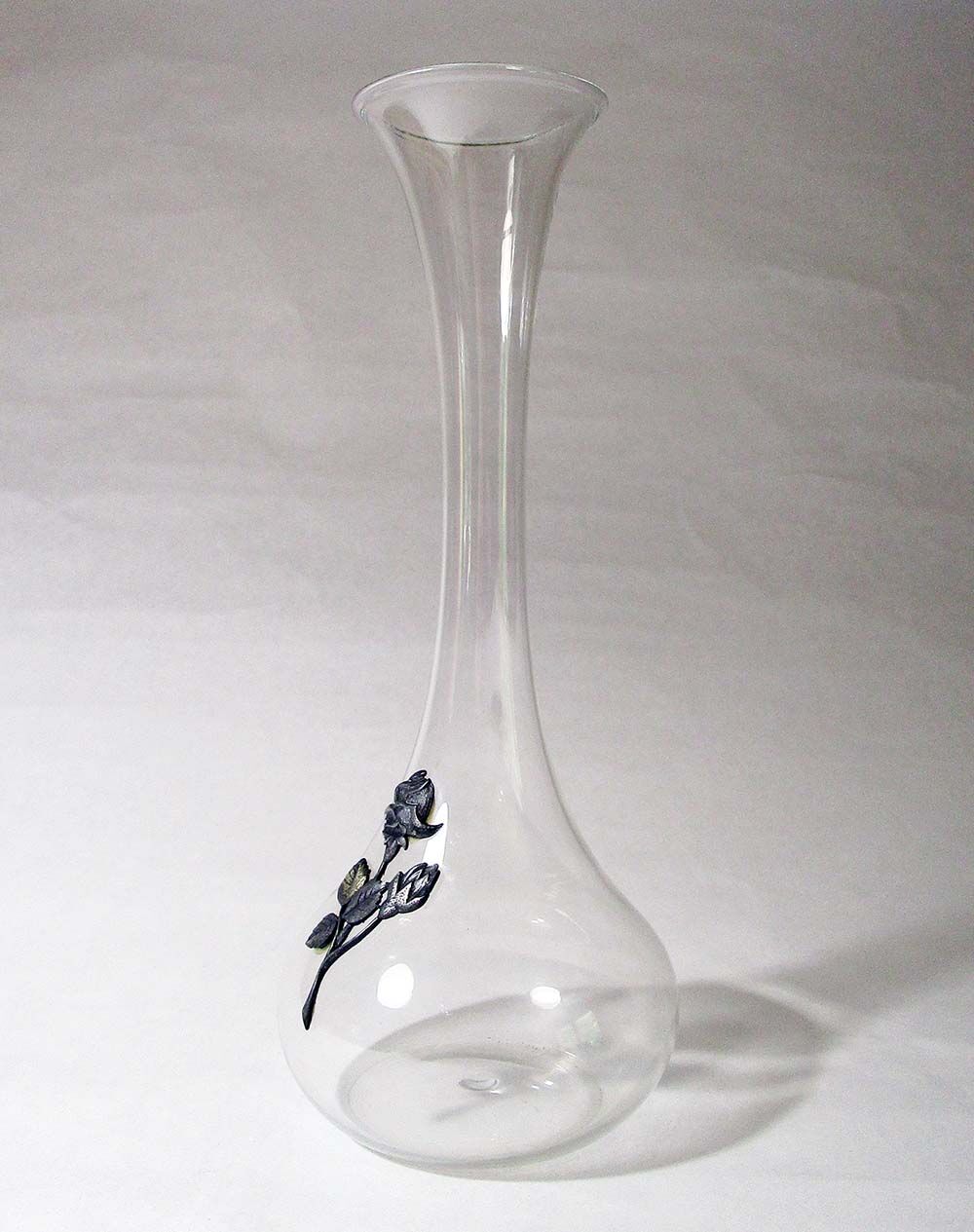 Glass soliflore vase with tin flower