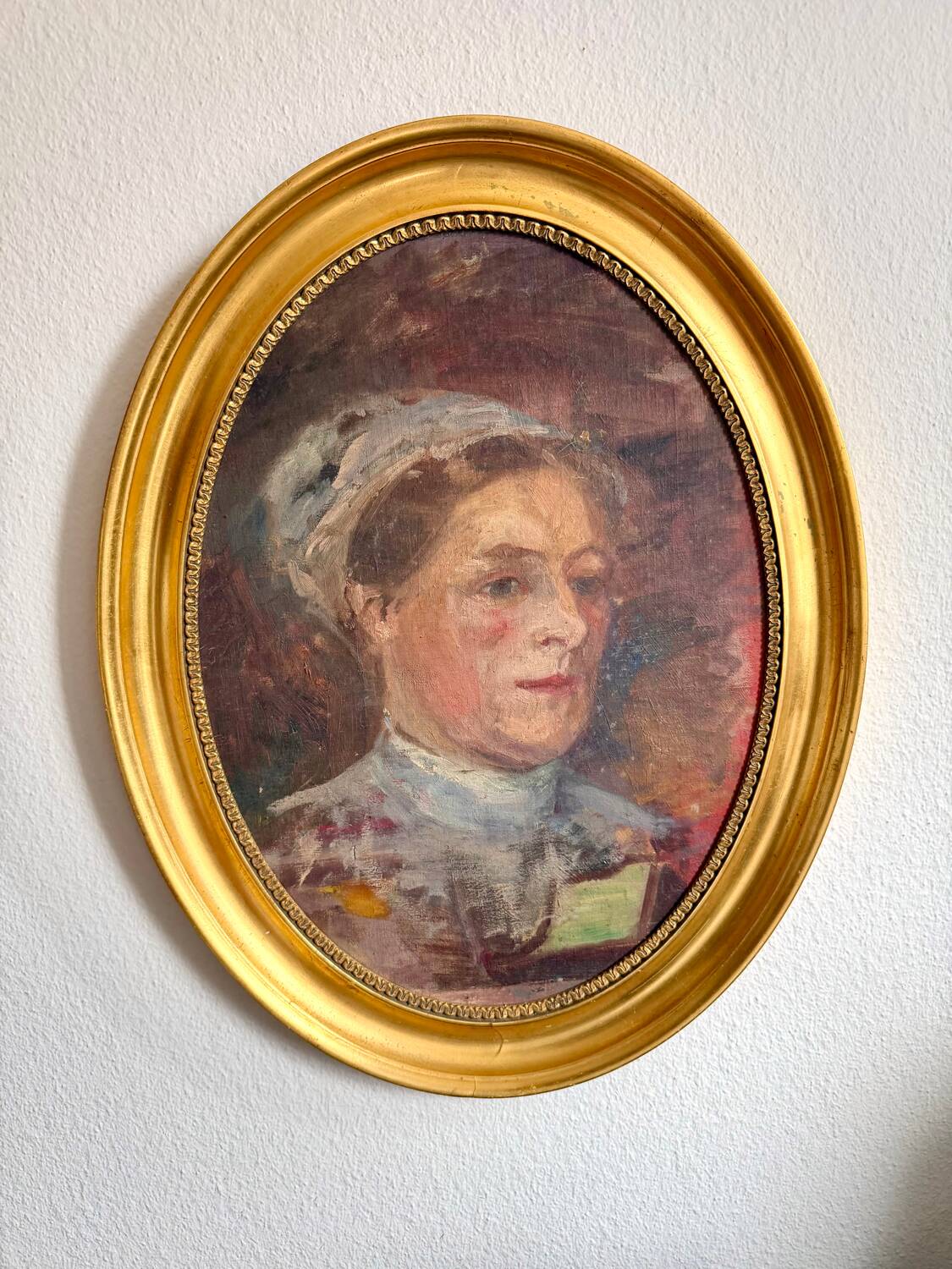 Antique Portrait Oil Painting With Wooden gilded frame 58cm x 45cm