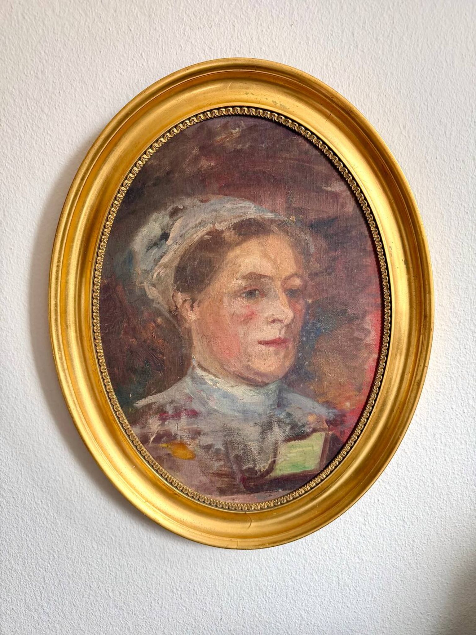 Antique Portrait Oil Painting With Wooden gilded frame 58cm x 45cm