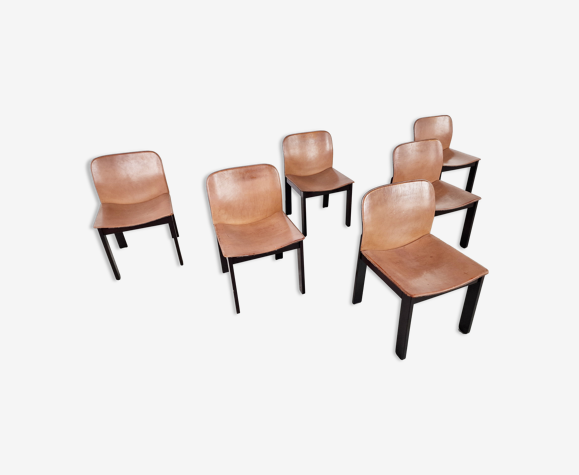 6 chaises de salle à manger en cuir vintage, années 1960
