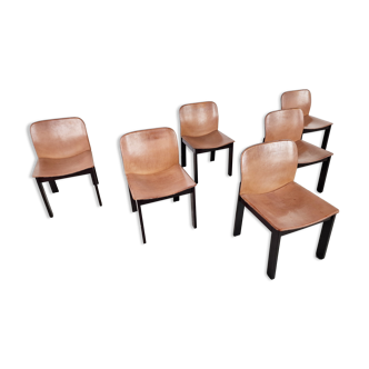 6 vintage leather dining chairs, 1960s