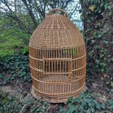 Cage à perroquet ancienne en rotin 85 cm de haut