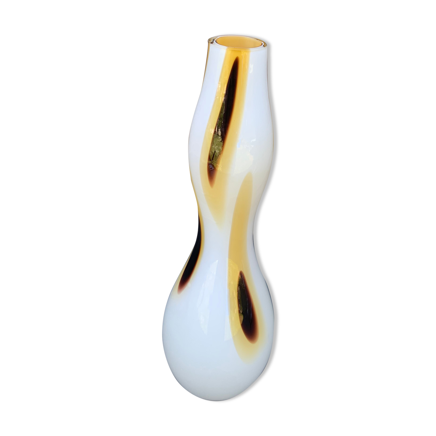 Soliflore vase in beige opaline and brown design and vintage