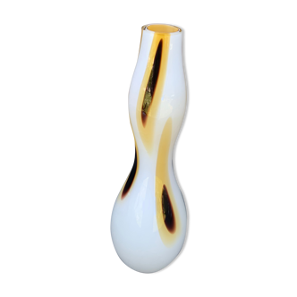 Vase soliflore en opaline beige et marron design et vintage