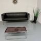 Three-seater tubular chrome and black leather sofa by Kébé, Denmark 80