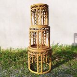 Vintage peacock rattan wicker nesting side tables