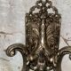 Set of lantern chandelier and double wall light — baroque style, silver metal