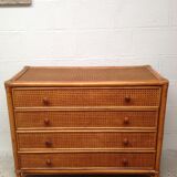 Commode  bambou et cannage rotin