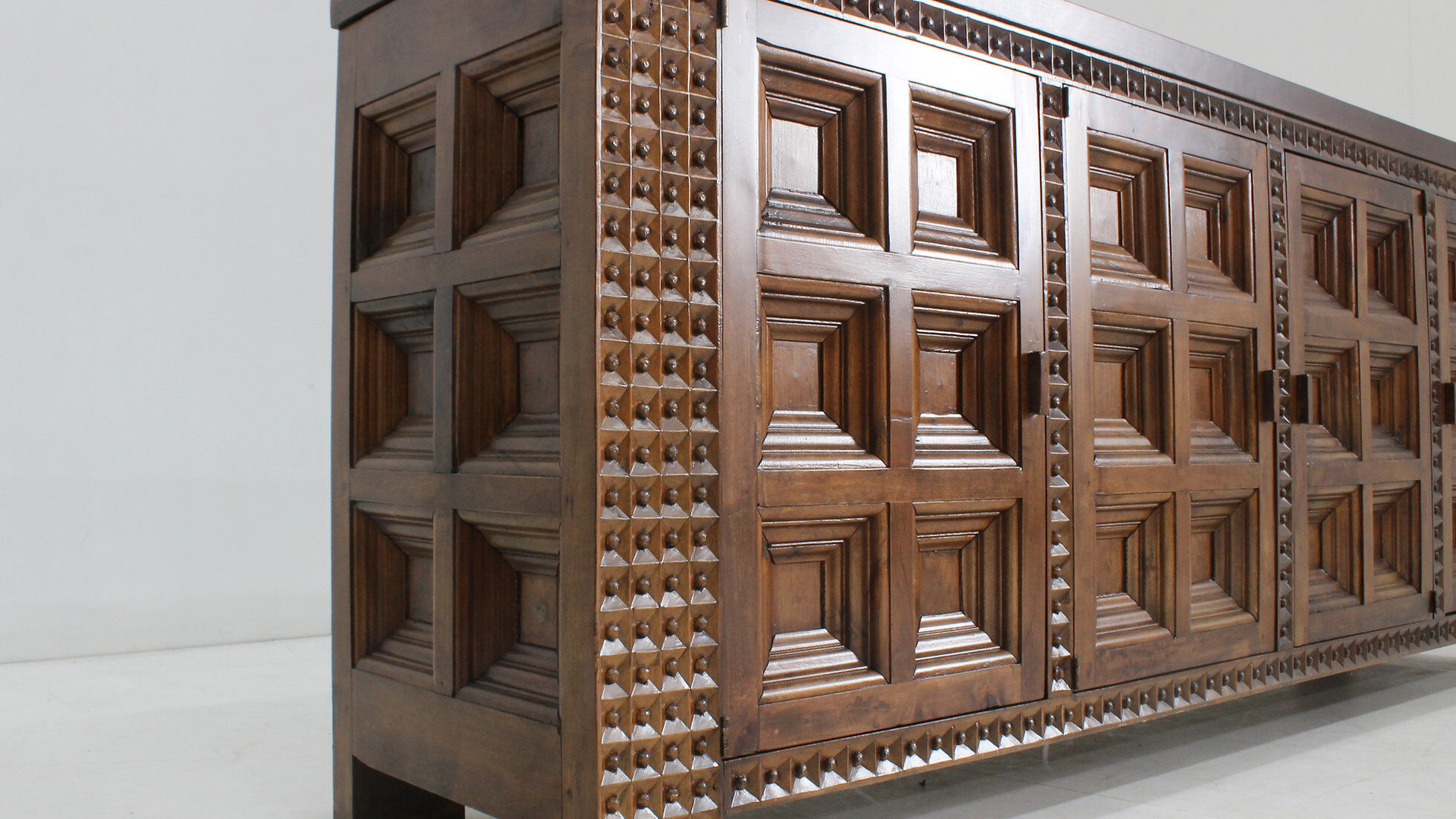 Spanish brutalist sideboard room divider solid walnut wood 1960s