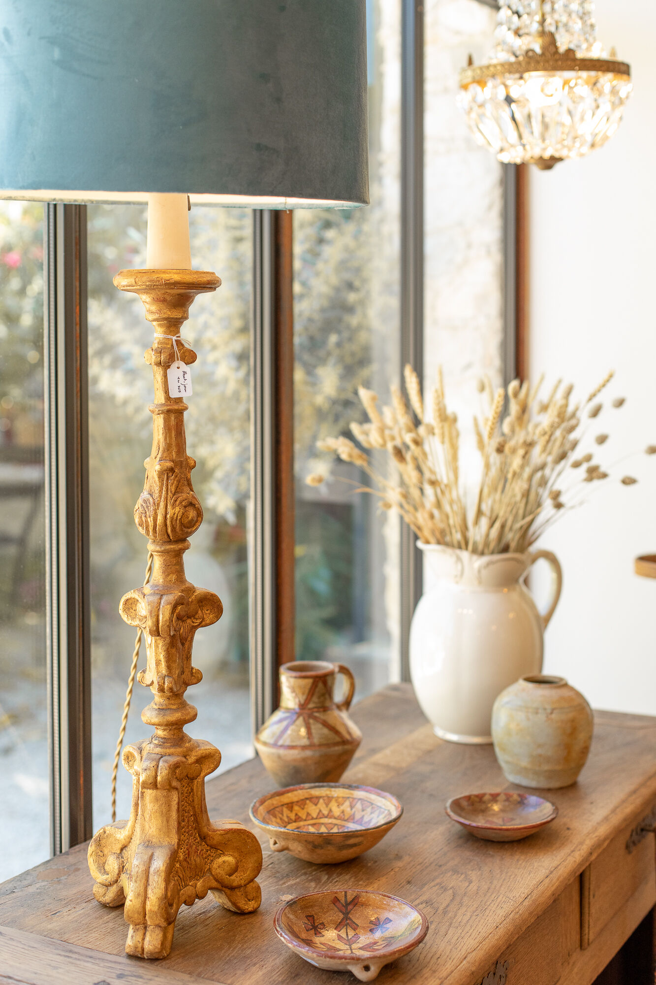 19th century carved gilded wood lamp