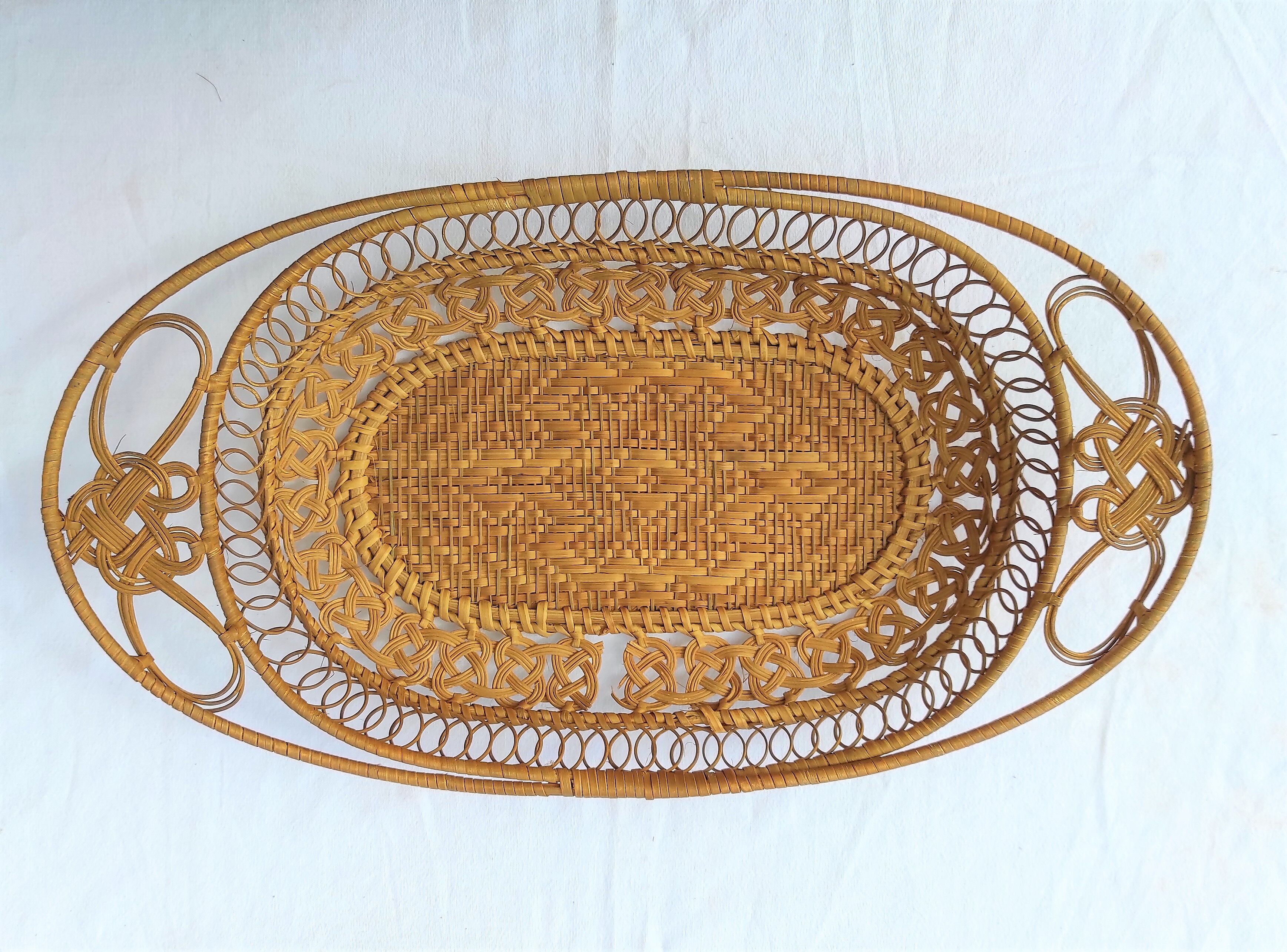 very old bread basket or fruit woven wicker woven in early 1900
