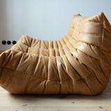 Camel brown leather Togo 2-seater sofa attributed to Michel Ducaroy for Ligne Roset