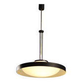 Vintage suspension in aluminium, brass and glass, Italian design from the 1950s.
