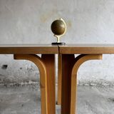 Set of 2 light-grey laminated and beech wood half-round dining tables by Magnus Olesen