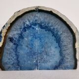 Pair of polished blue agate bookends - 11 cm