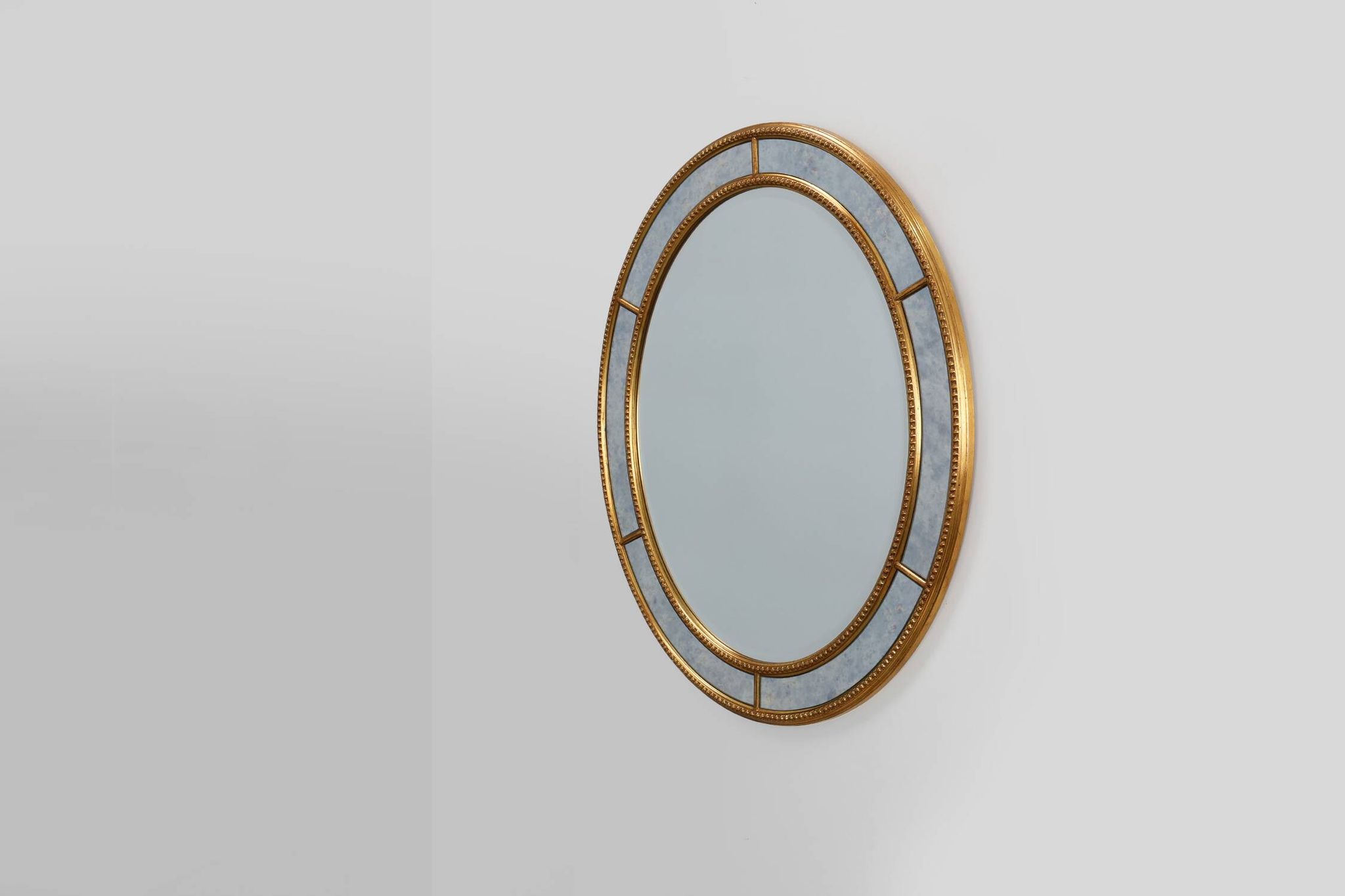 Mid-century gilt oval Mirror by Deknudt, Belgium 1980s