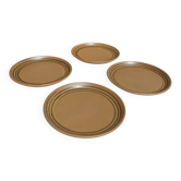 Set of 4 brown stoneware plates with brown rim