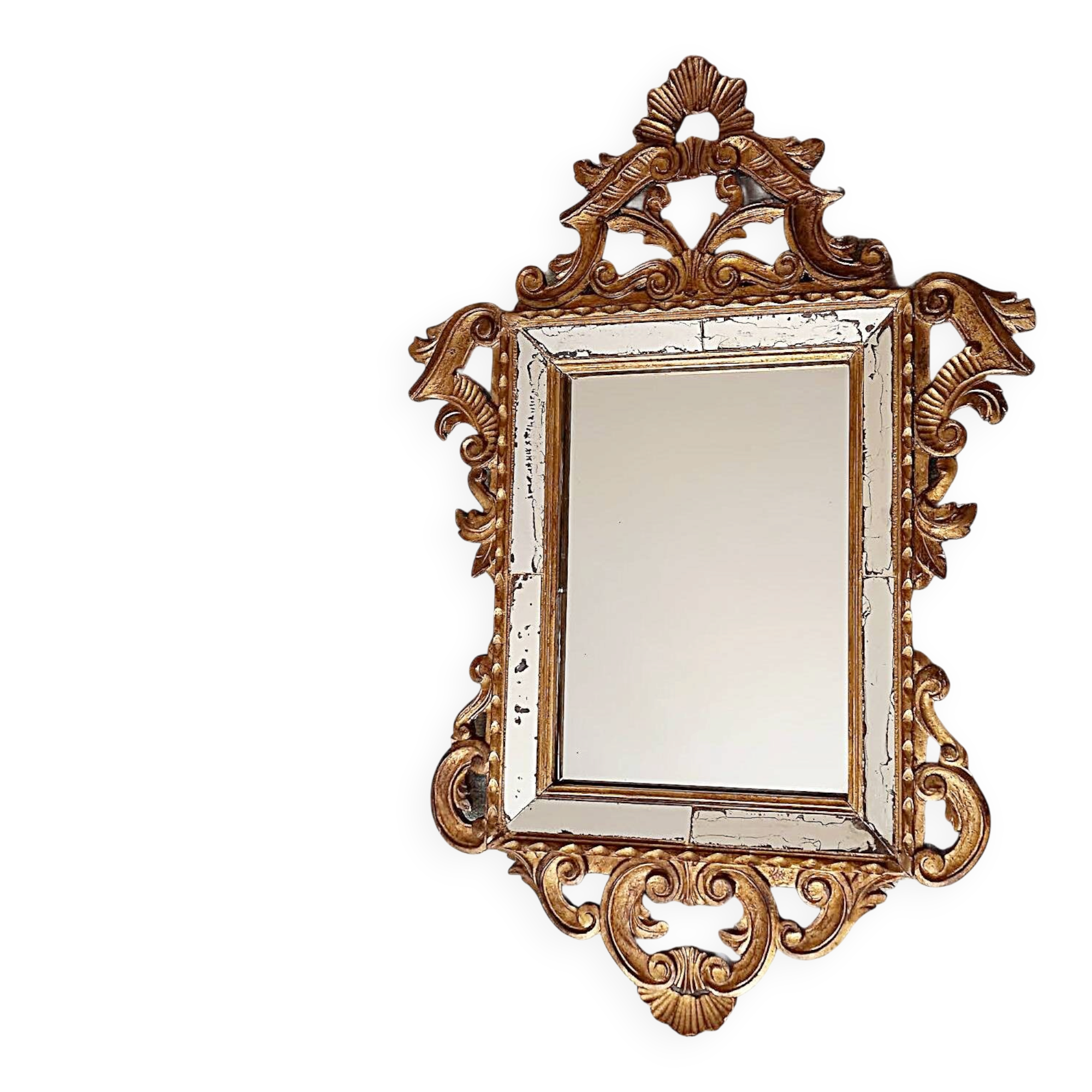 Antique gilded wooden mirror with mouldings, Louis XV style.