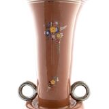 Brown Lacquered and Hand Painted Terracotta Deruta Amphora Vase, Italy