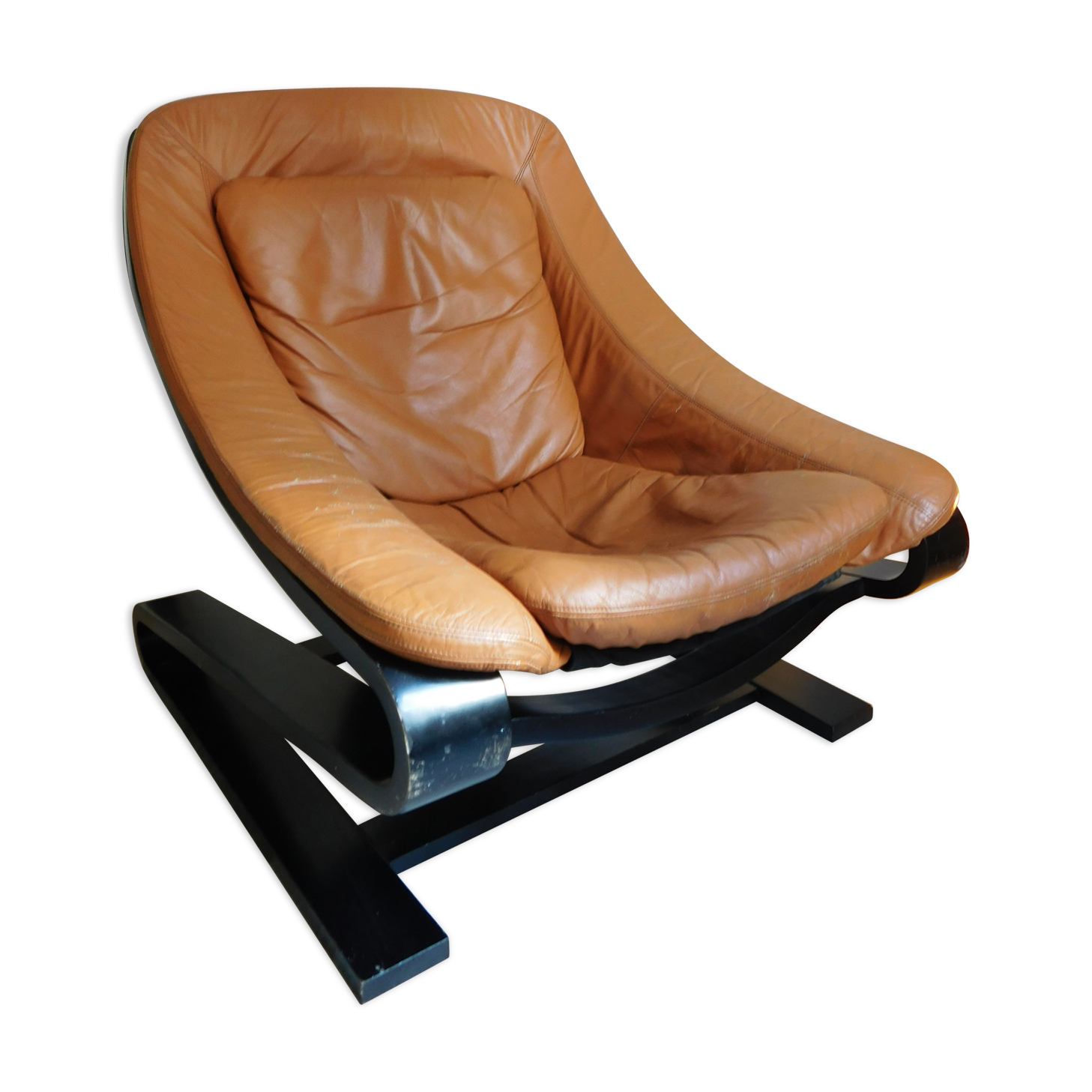 Chair Scandinavian tawny leather and curved wood